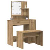 vidaXL Juego de tocador con LED madera contrachapada en color Gris sonoma/Negro/Gris hormigón y más - details 5