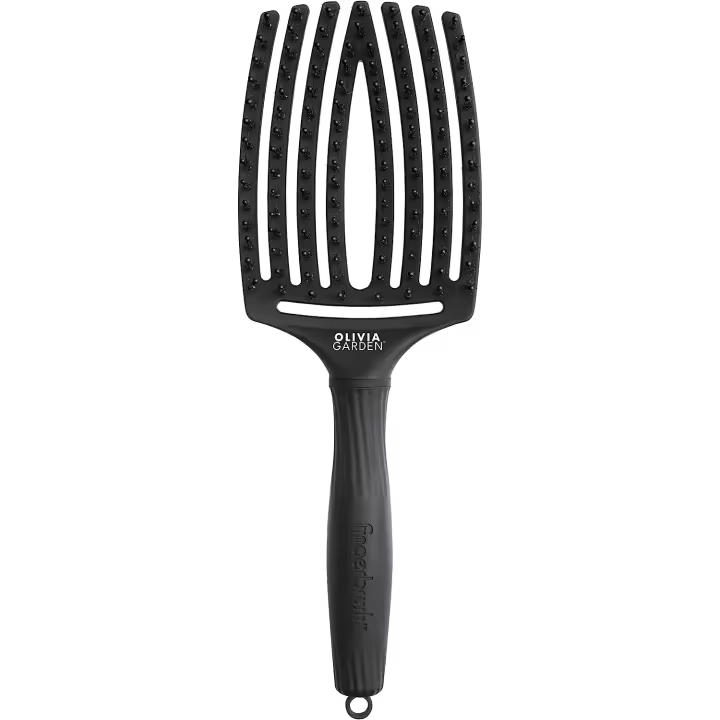 Olivia Garden Cepillo FingerBrush Combo Full Black Large - Care Ionic Boar & Nylon - Cepillo de Pelo - Cepillo Profesional para Cabello Largo - Pelo Fino o Normal - Cerdas de Jabalí y Púas de Nylon - Uso en Seco - 1