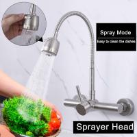 Grifo de cocina para fregadero de pared con rociador, 8 pulgadas (aproximadamente 20,3 cm) de centro, grifo mezclador de acero inoxidable con acabado cepillado, grifo práctico para lavandería con rociador de doble función, NSF sin plomo. - details 0