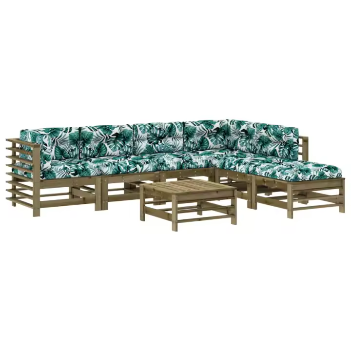 vidaXL Juego de muebles jardín 7 pzas y cojines madera pino impregnada - 1