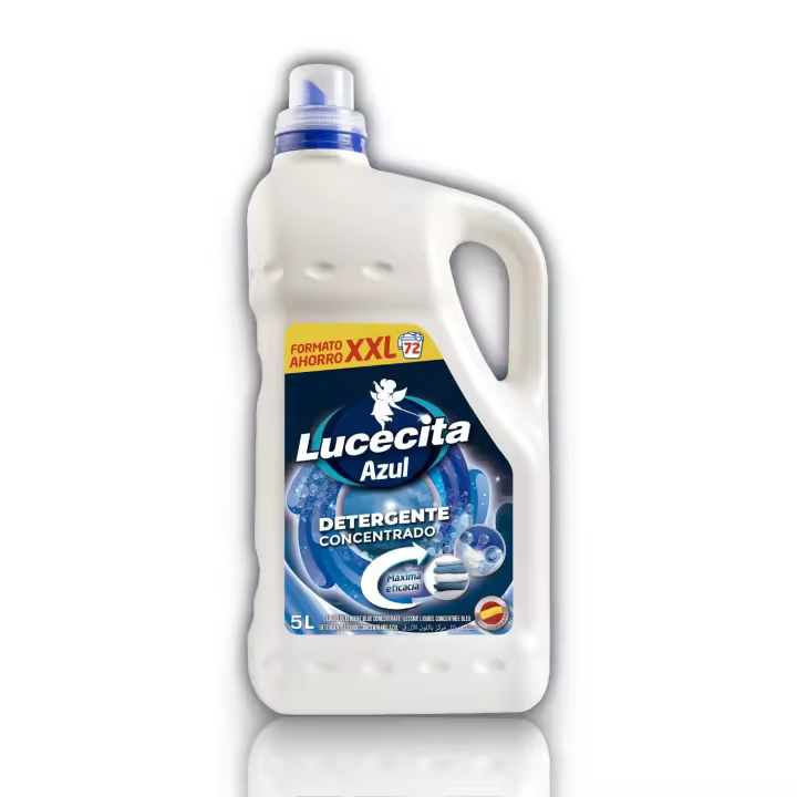 Detergente Concentrado LUCECITA AZUL - Formato Ahorro XXL - Máxima Eficacia - Detergente Liquido para Ropa Blanca y de Color - Efecto Quitamanchas - Indicado para Lavar a Mano o a Máquina - 72 Lavados - Pack de Unidades - KIRIKO. - 1