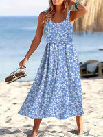 Nuevo Vestido De Mujer Verano 2024 Floral Cuello Redondo Sin Mangas Plisado Cómodo Largo Hasta El Tobillo Estilo Oficina - details 2
