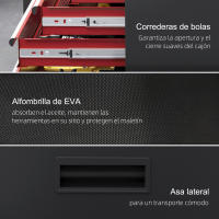 HOMCOM Carro de Herramientas Caja de Herramientas de Acero Carro de Taller con Ruedas Puerta Extraíble 5 Cajones y Cerraduras de Acero Macizos para Taller Garaje Negro y Rojo - details 2