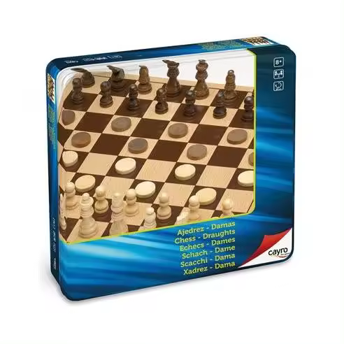 Cayro Juego de Ajedrez y Damas de Madera en Caja Metálica - 1