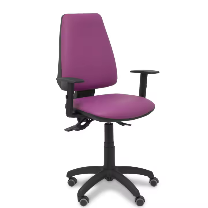 Silla Elche asincro similpiel morado con brazo regulable y ruedas de parqué - 1