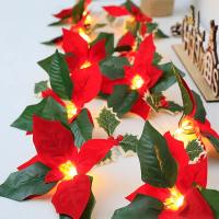 Guirnalda De Flores De Navidad LED 2M Con Poinsettia Rojas Y Hojas De Hollejo Con Led 10 Luces Pilas Incluidas Para Decoración Del Hogar - details 11