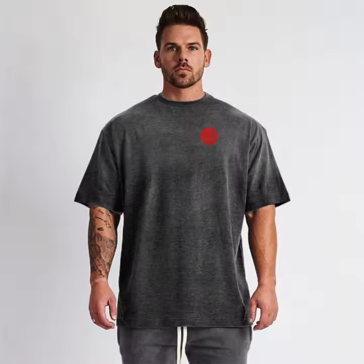 Gym Bodybuilding Fitness Mens Oversized Casual T Shirt Outdoor Hip Hop Streetwear Loose Short Sleeve Cotton Breathable T-shirt - 1