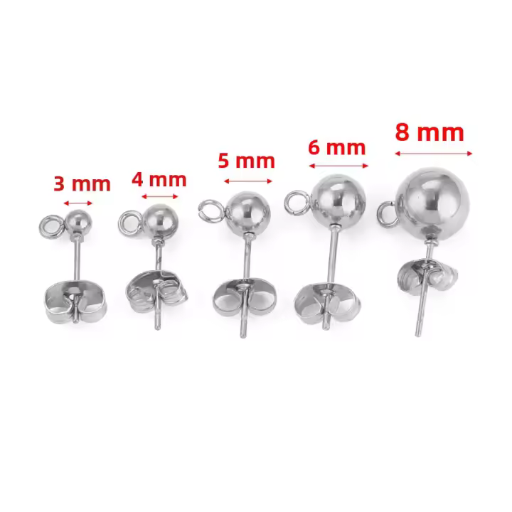 20pcs Postes De Aretes Con Bola Y Anillo Y Fondo De Mariposa Para DIY Joyería Findings Metálicos De Acero Inoxidable 3/4/5/6/8mm - 1