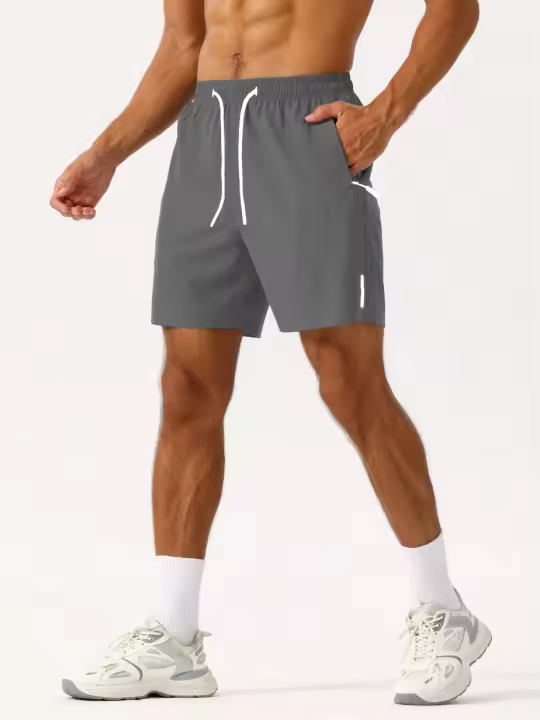 Shorts De Hombre Para Vacaciones De Playa Y Deporte Con Cintura Elástica Ajustable Y Secado Rápido Estilo Casual Verano - 1