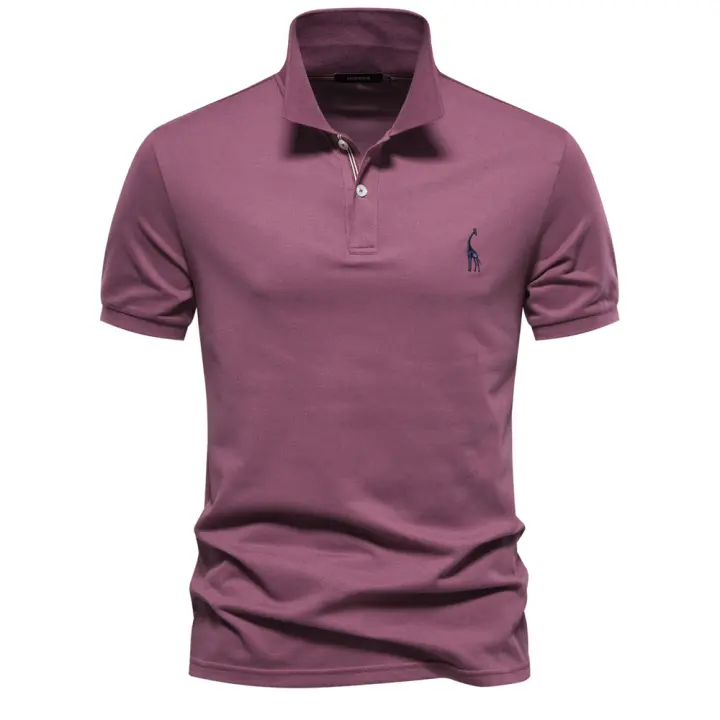 MOV-Camiseta POLO bordada con ciervo de algodón 80% de talla europea de alta calidad para hombre, camiseta básica de manga corta con solapa de color sólido para hombre - 1