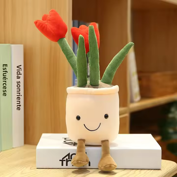 Juguetes De Relleno Vegetal Para Niños Muñecos De Tela Suave Simulación De Plantas En Maceta Tulipán Decoración De Escritorio Y Ventana - 1