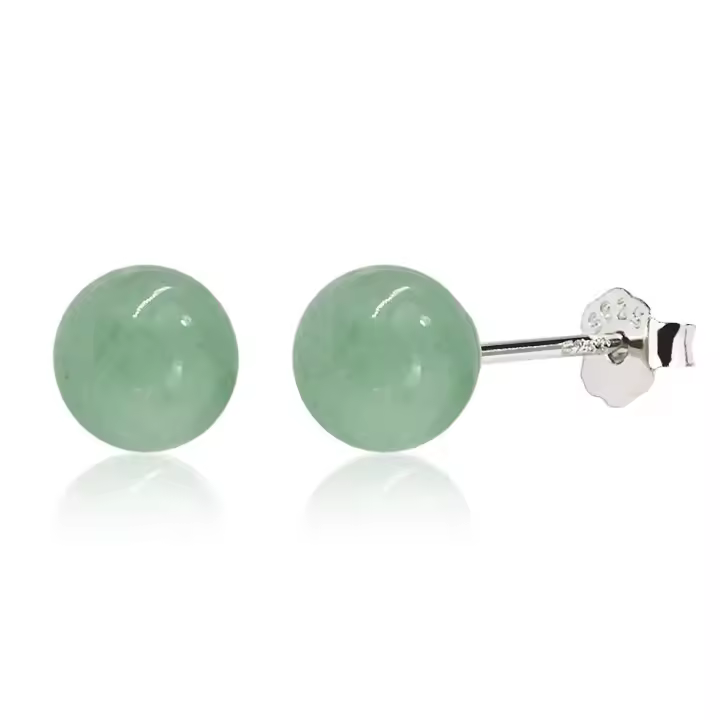 Pendientes De Jade Verde 8mm Mujer - Plata Ley 925 - 1