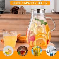 Jarra de vidrio con tapa, 88 onzas – 84.5 fl oz con línea de escala precisa, jarra de agua caliente/fría, jarra de jugo y té helado con tapa - details 1
