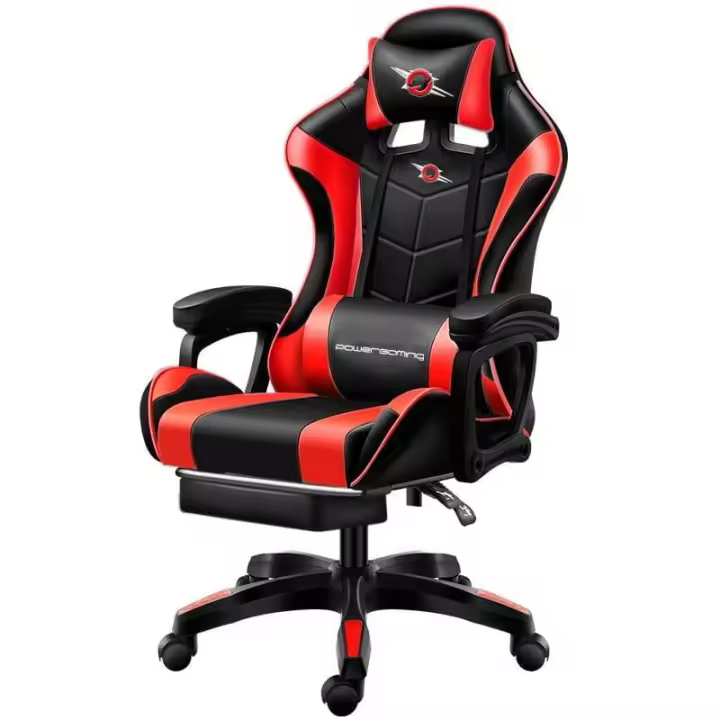 Silla Gaming PowerGaming Negro/Rojo con Reposapiés - 1