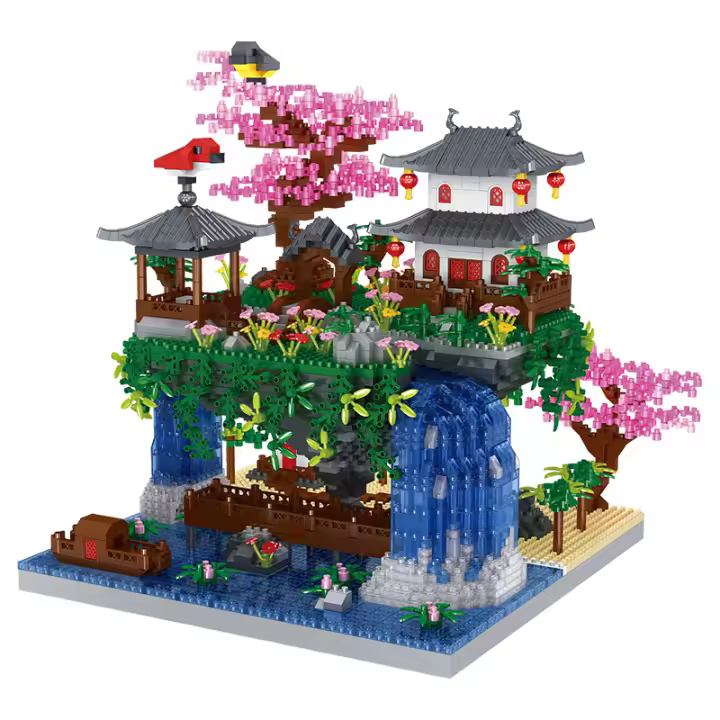 Bloques De Construcción DIY Bibilock 3320PCS Sakura Tree House Edificio De Diamantes Jardín Chino Arquitectura Cascada Regalo Para Adultos - 1
