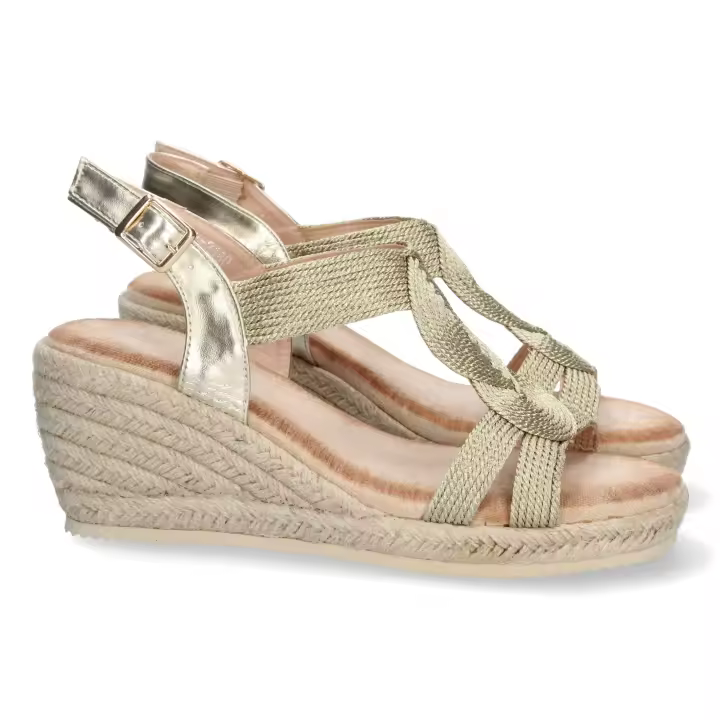 PuntoSalao Sandalias doradas de cuña en yute mujer - 1