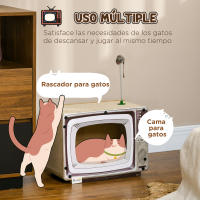 PawHut Rascador de Cartón para Gatos Tablero para Rascar en Forma de Televisor con Ratón de Juguete Centro de Actividades para Mascotas 43x23x32,5 cm Arena - details 0