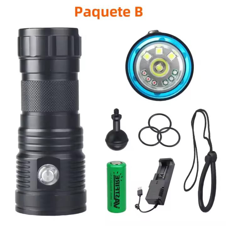 Lámpara De Buceo Multifuncional LED 3 Colores 100m Fotografía IPX8 Impermeable Linterna Táctica Aluminio Y Plástico - 1