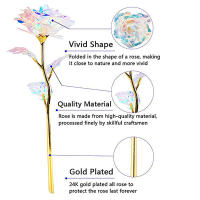 5/10pcs Flores De Rosa Artificiales Colores Luminosos Con Película De Oro Bouquet Sin Luces Sin Caja De Regalo Simulación Arco Iris Para Decoración De Hoteles Día De La Madre - details 7