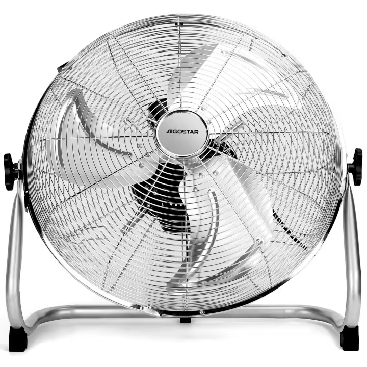 Aigostar Clover - Ventilador Industrial Power Fan, 3 Velocidades Ventilador de Suelo Silencioso, 100 W, Ajustable 135º, 3 Aspas Metálicas de 20" (51 cm), Diseño Completo de Metal Cromado - 1