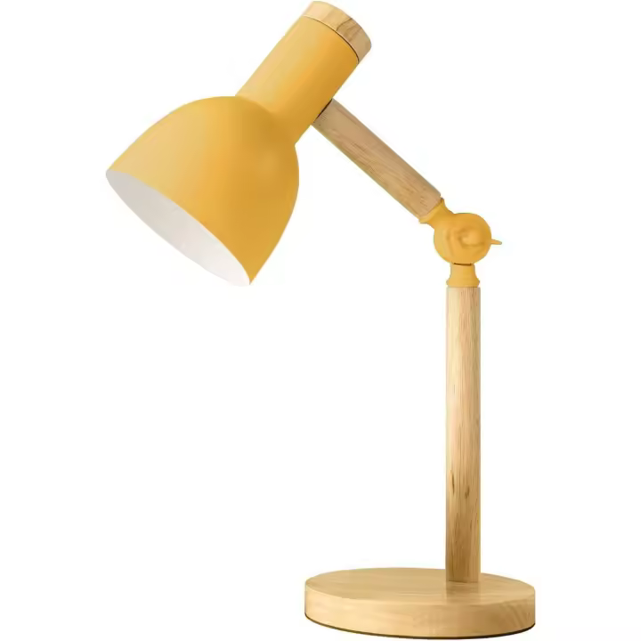 Lámpara de mesa, lámpara de mesa de madera ajustable, lámpara de escritorio para niños para dormitorio, sala de estar, lámpara de lectura con base E27 (con bombilla), amarilla - 1