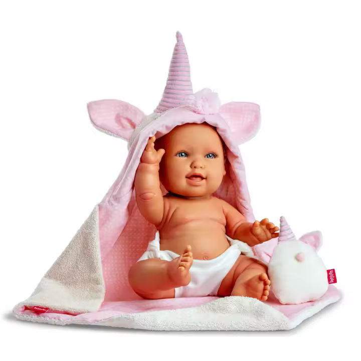 Muñeca Baby Unicornio Andrea Con Toquilla y Peluche 38Cm (Berjuan 3133) - 1