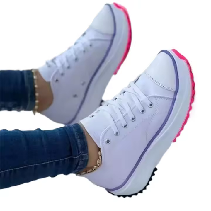Zapatos De Lona Blanca Clásica 2024 Para Mujer Zapatillas De Cordones Sólidos Plataforma Casual Zapatos De Vulcanizaci\u00f3n Para Adultos - 1