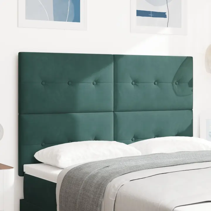 Cabecero vidaXL con botones acolchados en terciopelo verde oscuro de 140 cm - 1