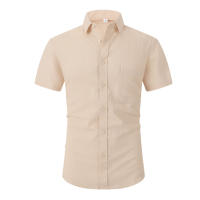 Camisa Corta De Algodón Para Hombres Estilo Casual Playa Color Sólido Cuello En V Talla Grande En Verano - details 4