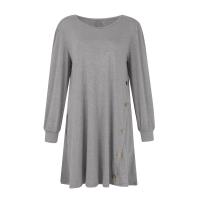 Vestido Casual Para Mujer De Color Sólido Con Botones Manga Larga Cuello Redondo A-Line Largo Hasta La Rodilla Fashion - details 10