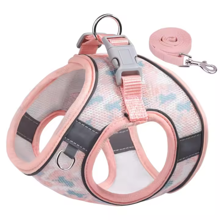 Juego De Correa Y Arnés Ajustable Para Perros Pequeños Gatos Puppies Chihuahua Pug Bulldog Francesés Caminar Al Aire Libre - 1