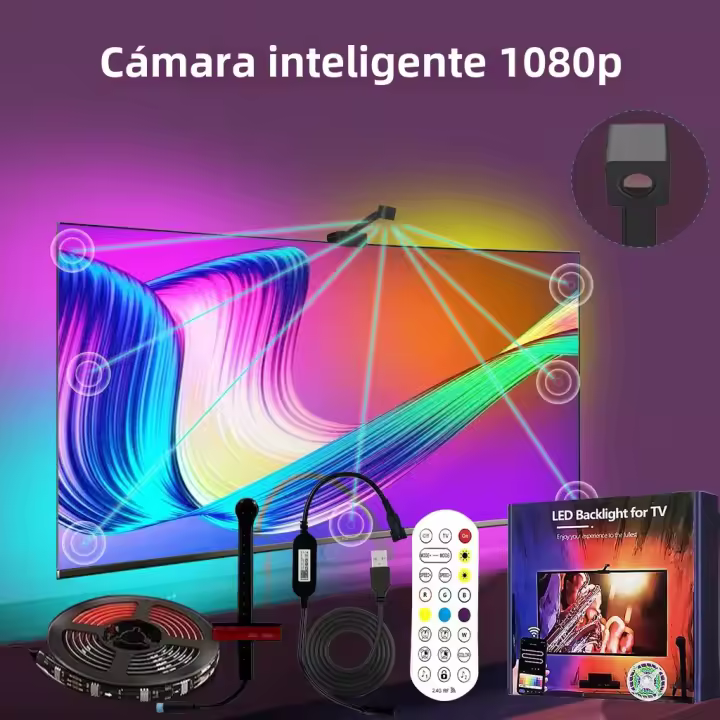 Tira De Luz LED RGBIC Para TV Con Sensor De Color AR Y Control Por App 16.4FT/65-85 Pulgadas Compatible Con Pantalla De 1080P Sincronización De Cámara Y Música - 1