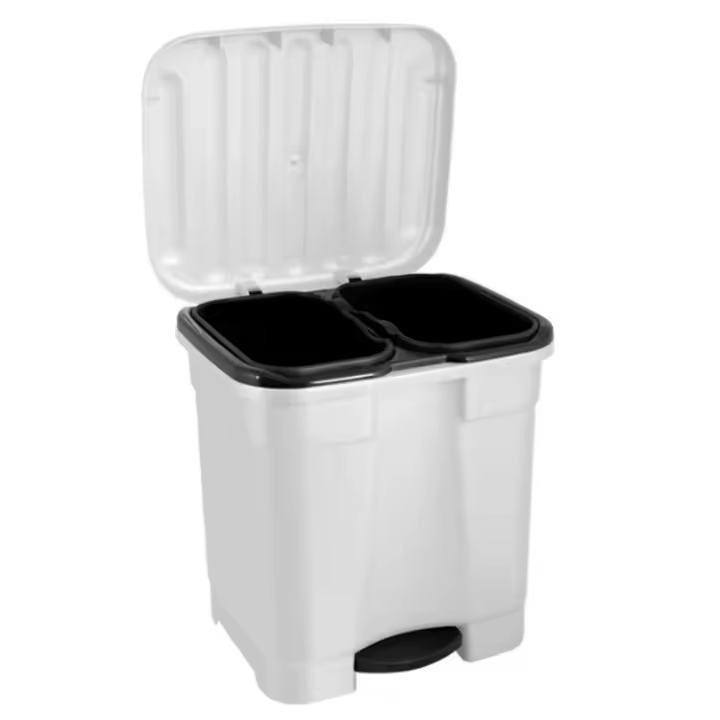 Tradineur - Cubo de basura con pedal y 2 compartimentos, plástico, contenedor basura, papelera con 2 cubos interiores, fabricado en España (Blanco - 46 litros - 45,5 x 43,5 x 39 cm) - 1