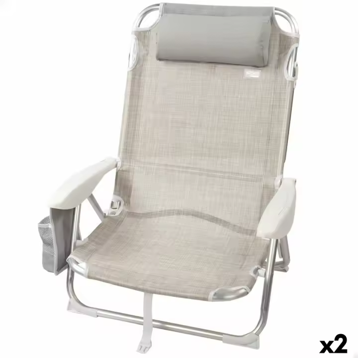 Silla Plegable con Reposacabezas Aktive Ibiza Beige 51 x 76 x 45 cm (2 Unidades) - 1
