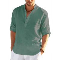 Nueva camiseta de manga larga de lino para hombre, camisa informal holgada de Color sólido, camisa de lino de algodón de manga larga - details 7