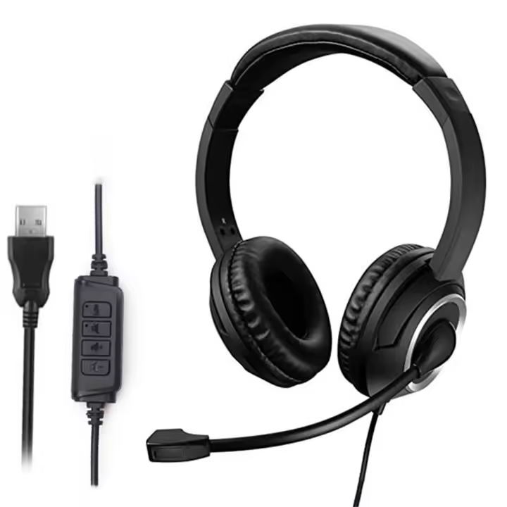 Auriculares con cable USB para centro de llamadas, cascos con micrófono para juegos, cancelación de ruido, sobre la oreja, para ordenador, PC y portátil - 1