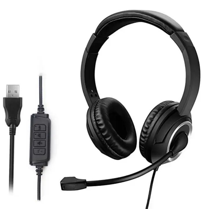 Auriculares con cable USB para centro de llamadas, cascos con micrófono para juegos, cancelación de ruido, sobre la oreja, para ordenador, PC y portátil - 1