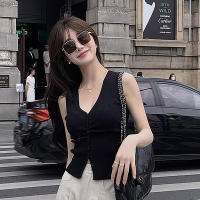 Chaqueta De Punto Sin Mangas Para Mujer Estilo Coreano Color Sólido Verano Moda Chic V-cuello Ajustada Top Transversal - details 3