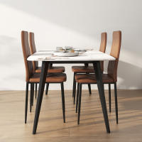 HOMCOM Pack de 4 Sillas de Comedor, Sillas de Cocina Modernas, Tapizadas de Cuero Sintética, Respaldo Alto, Asiento Acolchado, Patas de Acero, Marrón - details 3