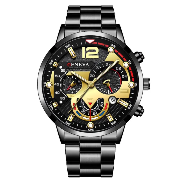 Reloj De Moda Para Hombre Con Correa De Acero Inoxidable Movimiento Cuarzo Analógico Con Calendario Y Cierre De Seguridad - 1