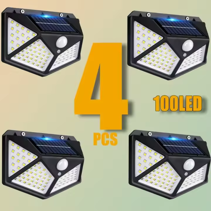 Lámpara De Pared Solar Exterior Con Sensor De Movimiento PIR 100LED Luz Solar Para Jardín Y Courtyard Iluminación De Calle Auto Contenida IP65 ABS - 1