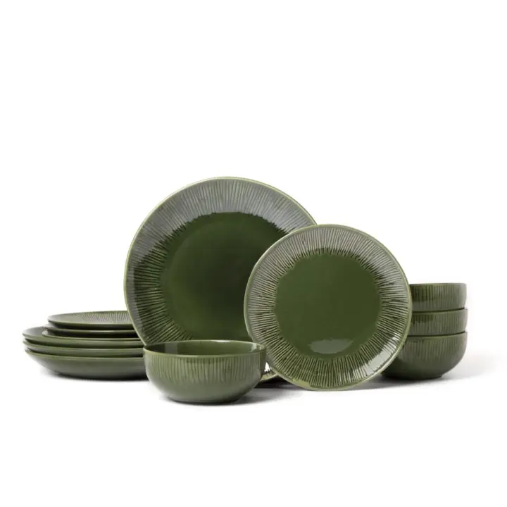 Mikasa jardin 12-piece stoneware dinner set, green - 1
