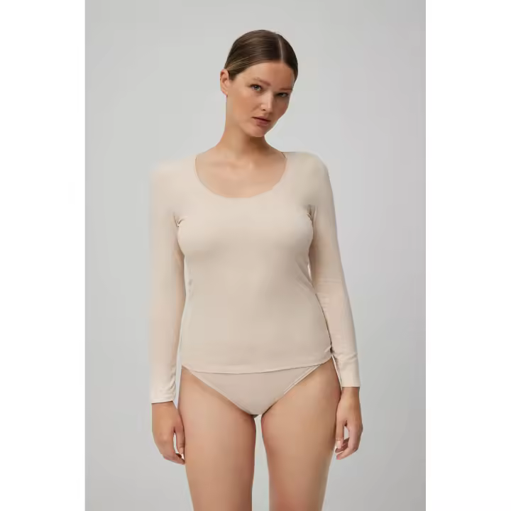 Ysabel Mora - Camiseta manga larga algodón orgánico beige - 1