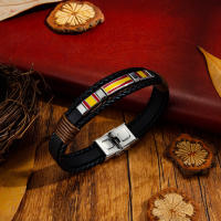 Estuyoya - Pulsera de España Cuero Triple Bandera Cierre de Seguridad Acero Inoxidable Ajustable Pulsera Española Unisex - details 0