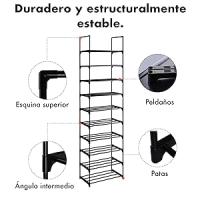 T-Lovendo Zapatero, Organizador de Zapatos, 10 Baldas, Armario Abierto, Estantería Tubos de Hierro - details 2