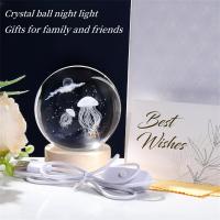 Lámpara De Noche De Cristal De Medusa En Forma De Bola Con Base De Madera Y USB Crear Ambiente Festivo Luz LED De Bajo Consumo - details 4