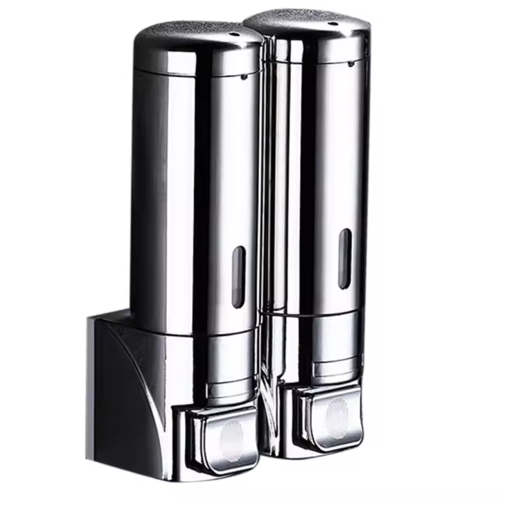 Dispensador de jabón líquido de acero inoxidable, accesorio de pared para Hotel, loción y champú, 2x300ml - 1