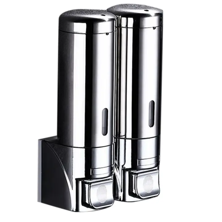 Dispensador de jabón líquido de acero inoxidable, accesorio de pared para Hotel, loción y champú, 2x300ml - 1