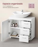 Mueble bajo lavabo para baño blanco, 3 cajones, 2 compartimentos, apto para lavabos de pie, con pedestal - details 3