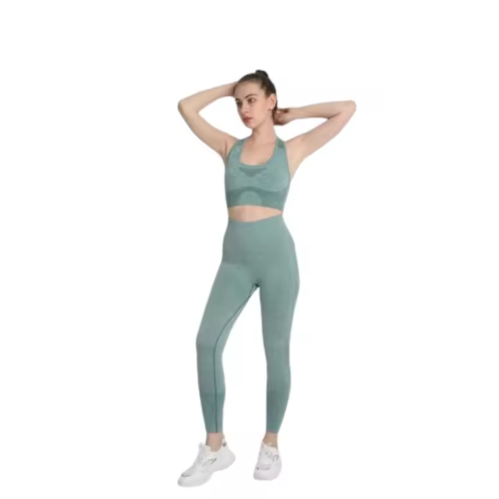 NR HERMANO ESPAÑOL Conjunto de Moda para Mujeres Melocotón Cadera 2 Piezas Sin Costuras Pantalones de Yoga a Lunares - 1